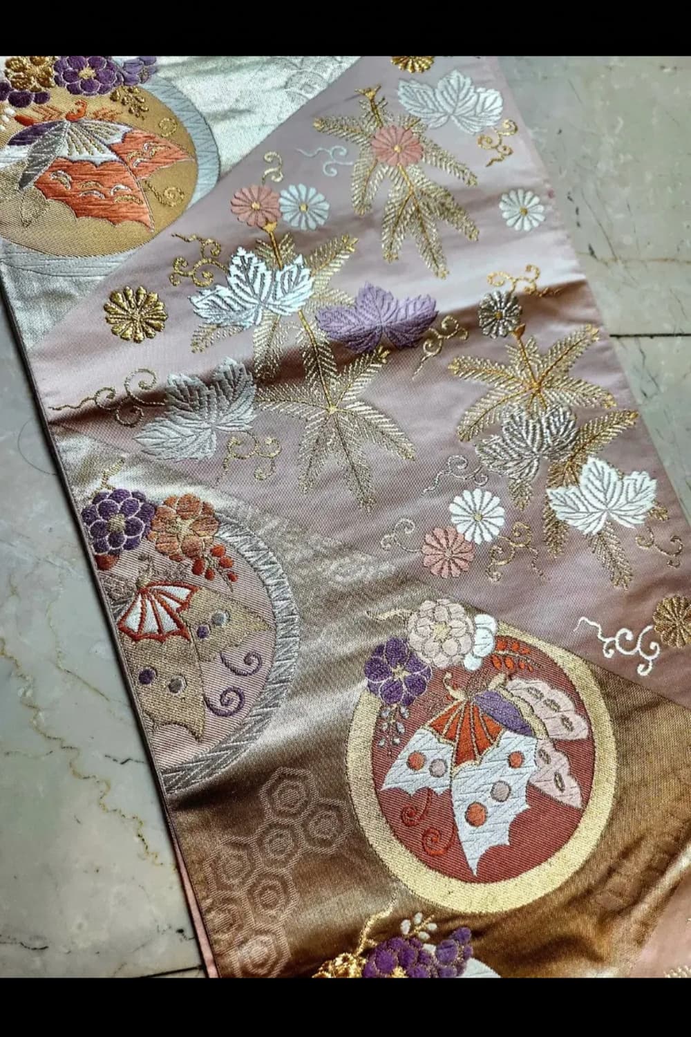 일본 장인제작 나비 실크 후리소데 기모노+오비+속 기모노 세트 상품이미지7