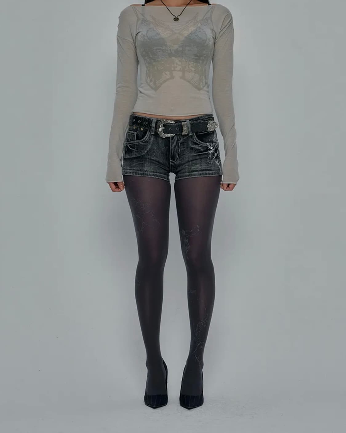 길라아카이브 타투 그래픽 데님 숏츠 그레이 M 상품이미지5