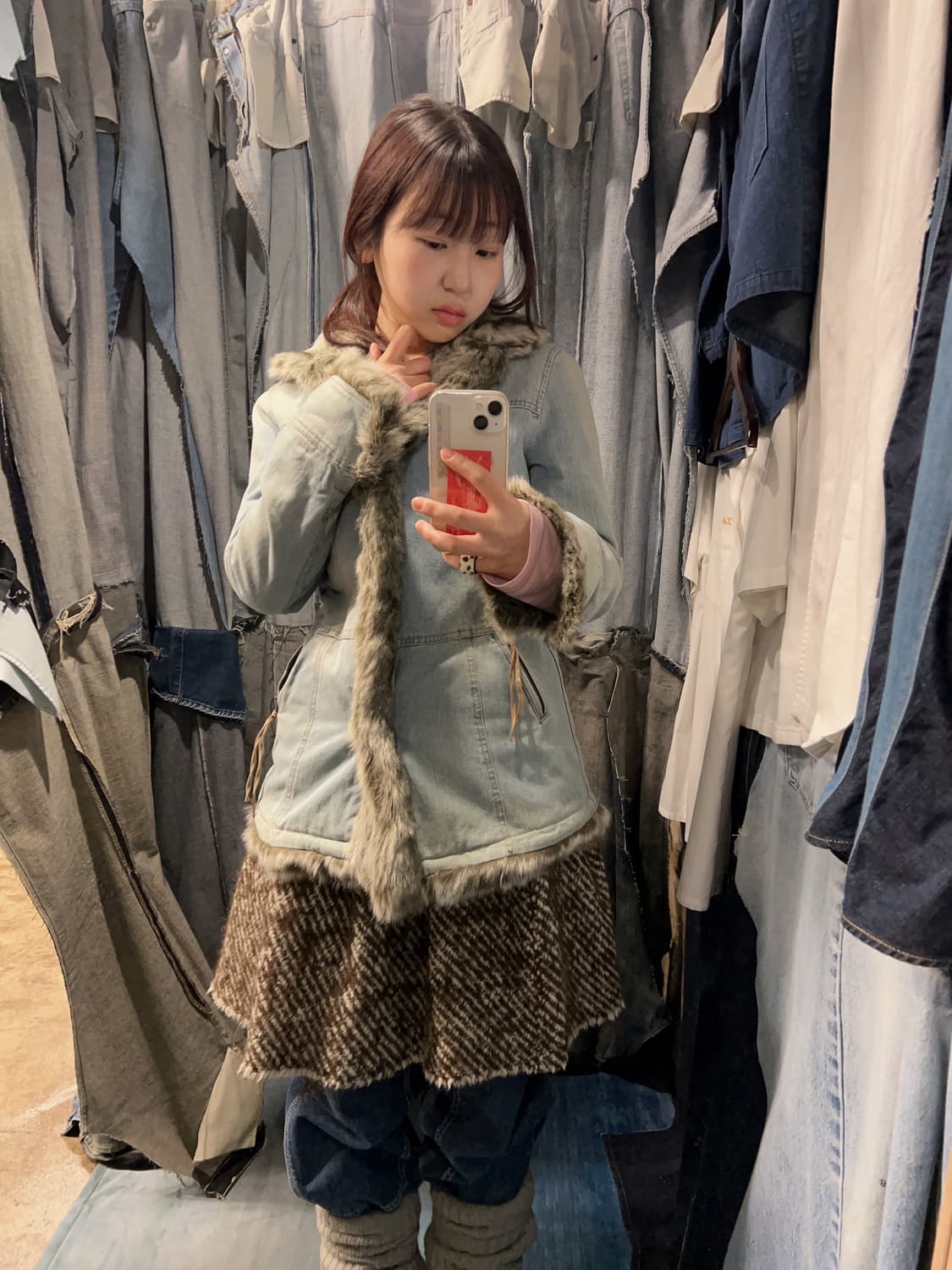 44-55 ) JPN Fur Denim Jacket 상품이미지3