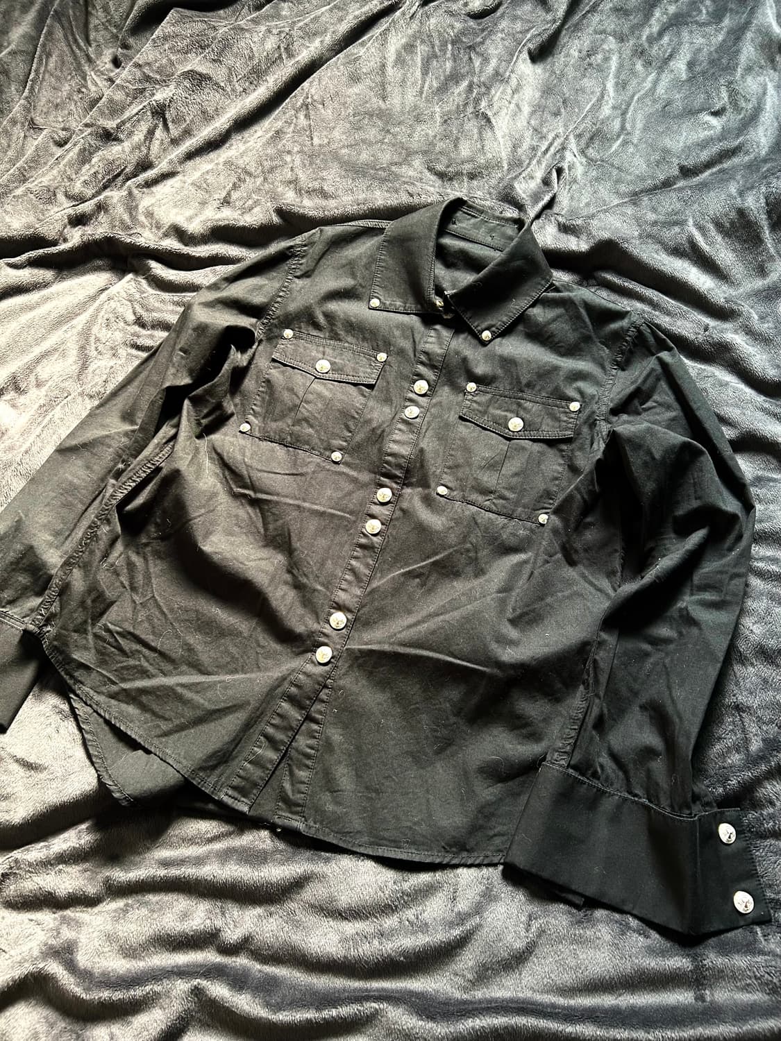 Black Slim Stud Button Shirts  상품이미지1