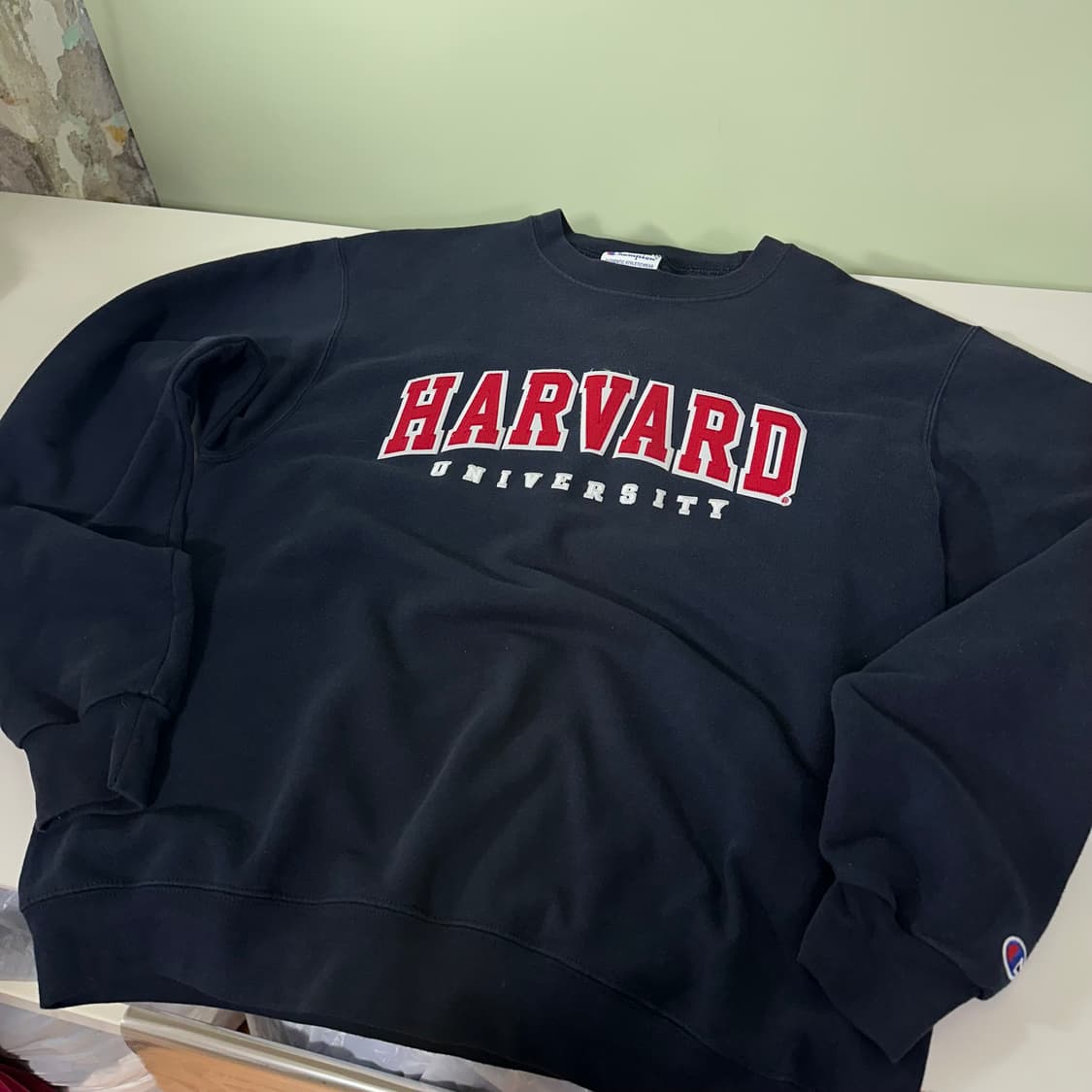 M 챔피온 네이비 하버드 패치로고 스웻셔츠 맨투맨 남여공용 상품이미지2