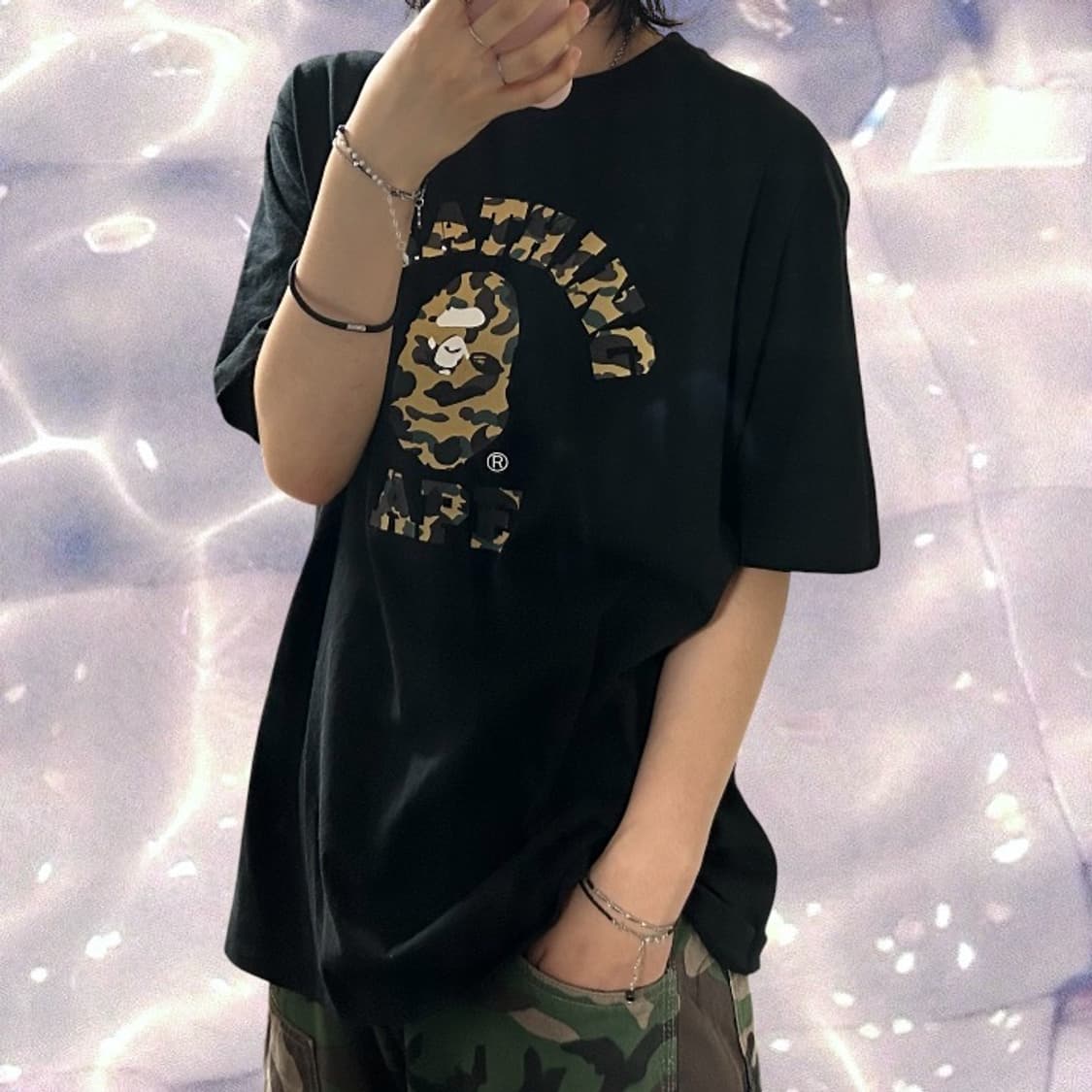 BAPE 베이프 퍼스트 카모 컬리지 반팔 티셔츠 블랙 옐로우 L 상품이미지3