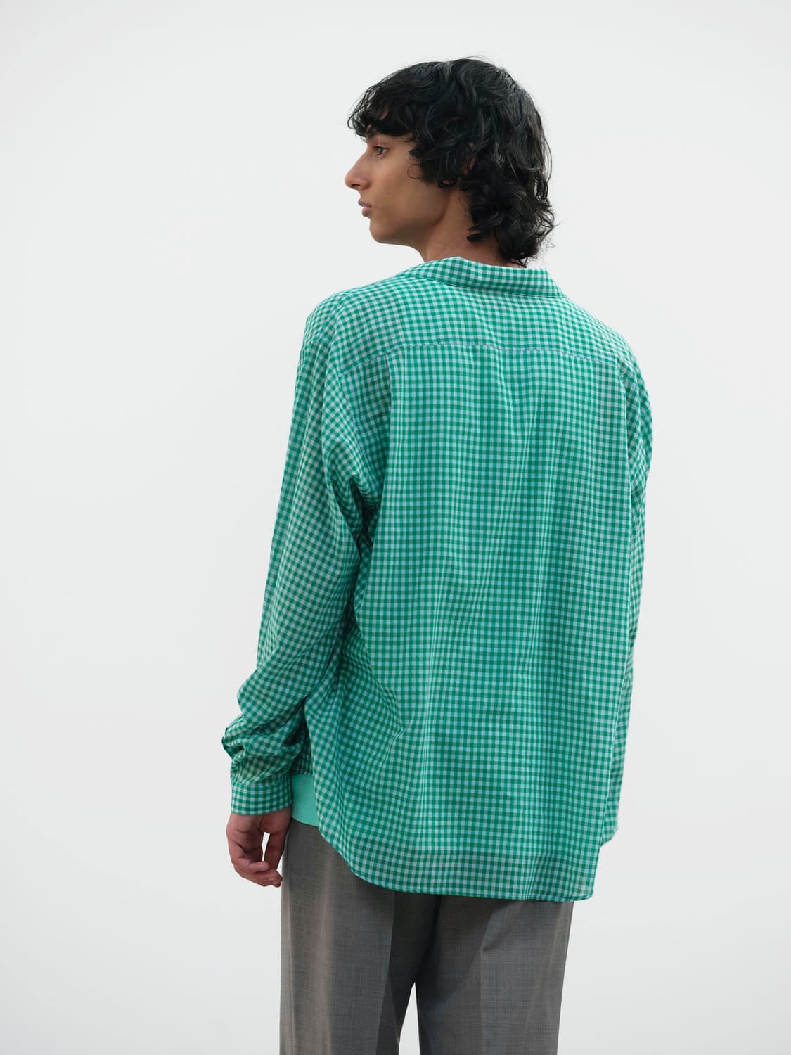 오라리 25ss 깅엄 체크 셔츠 그린 5 상품이미지2