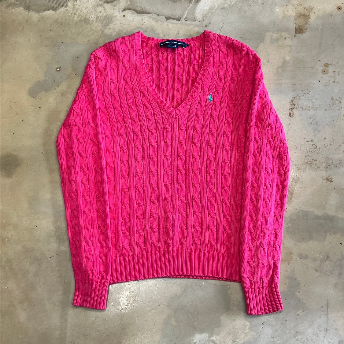 L 폴로랄프로렌 케이블 핑크 브이넥 니트 상품이미지2