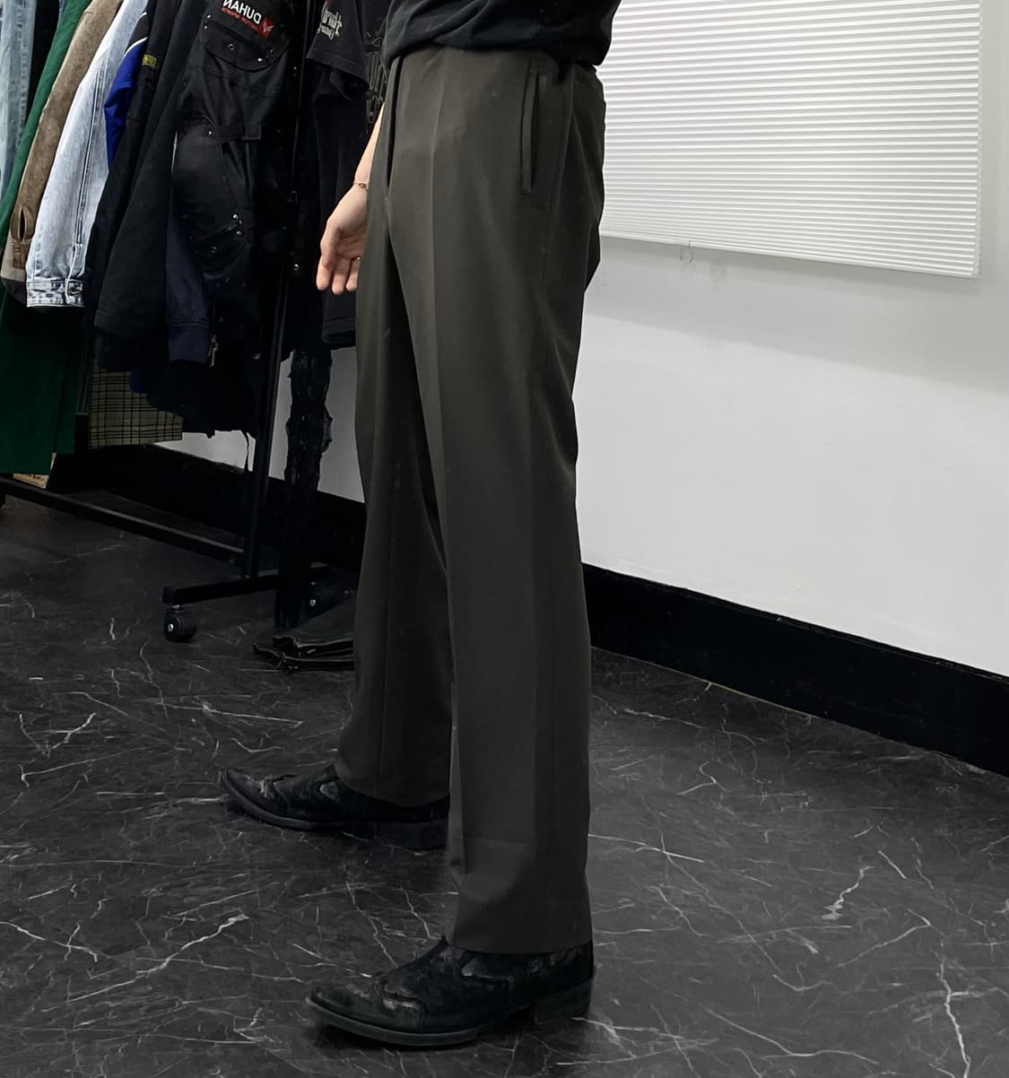 36in 우영미 솔리드옴므 나일론 스판 와이드 슬랙스 상품이미지1