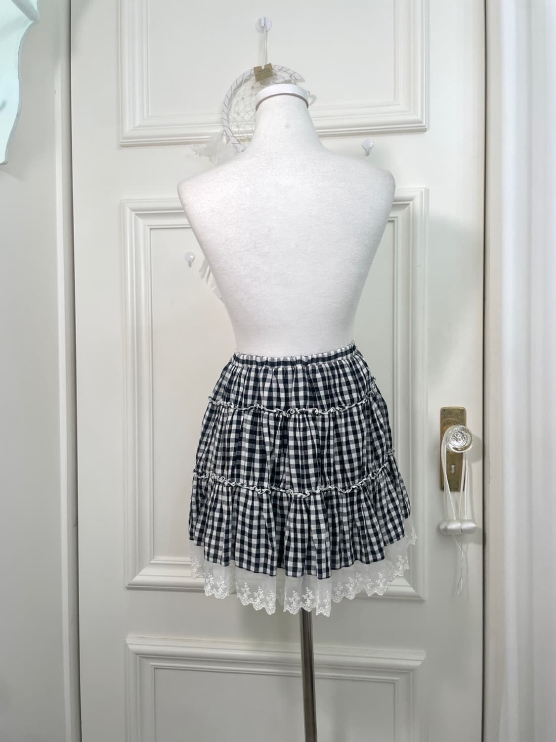 black gingham check under lace mini band 상품이미지3