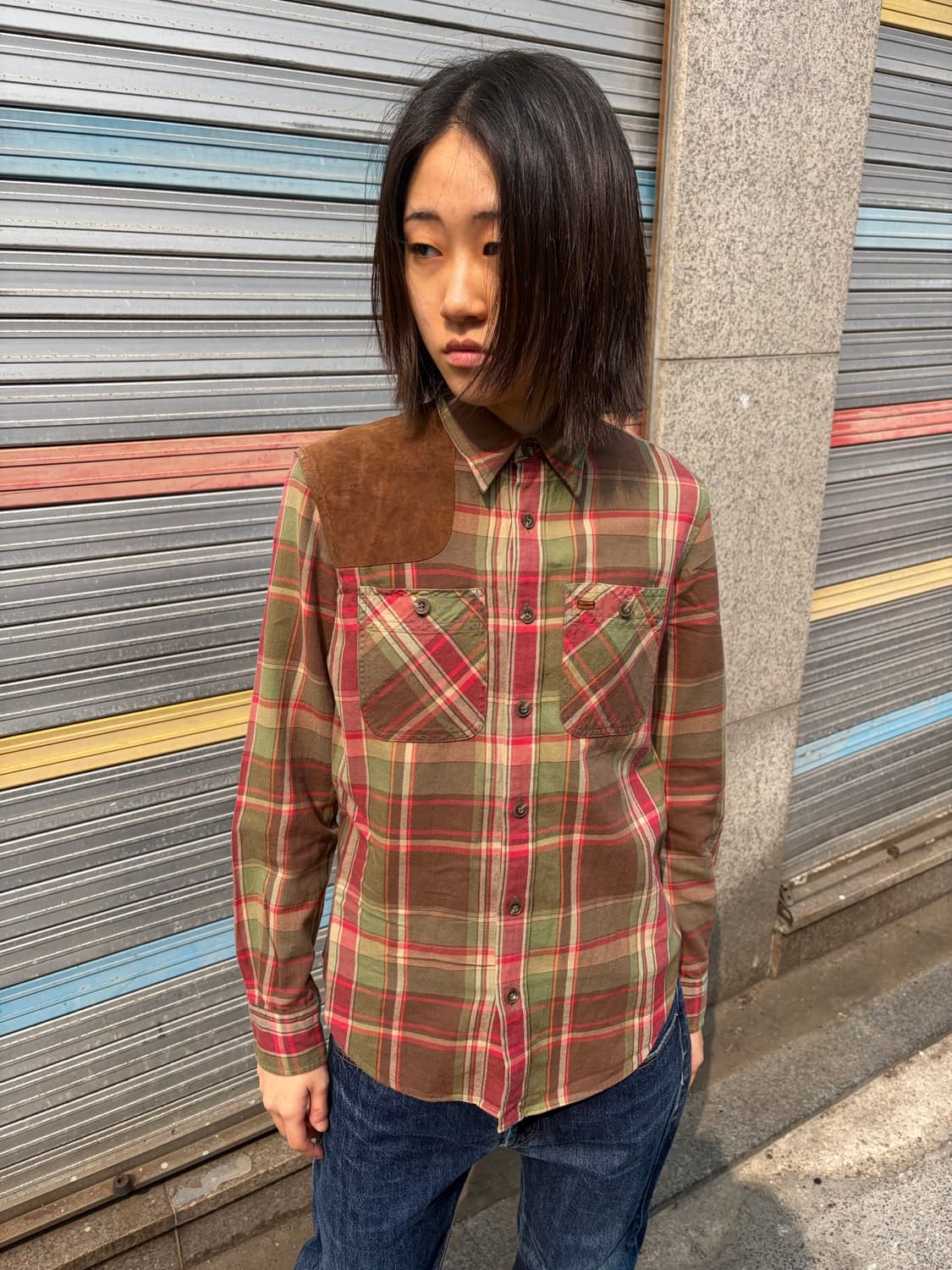 Ralph Lauren Sport 레더 숄더 패치 체크 셔츠 상품이미지1