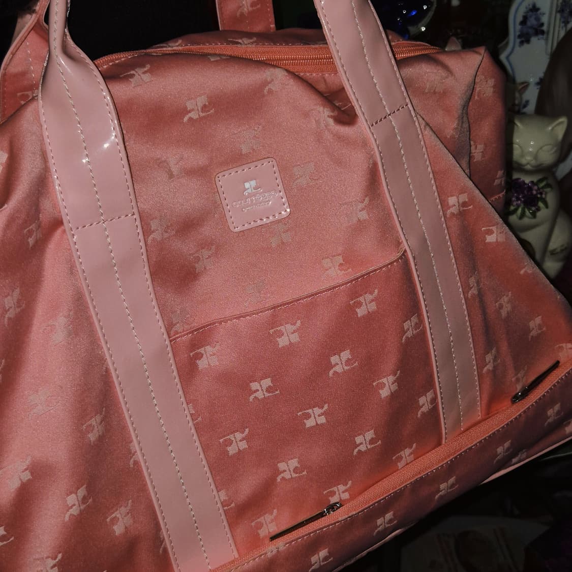 00s 꾸레쥬 핑크 로고 자수 에나멜 빅 볼링백 상품이미지8