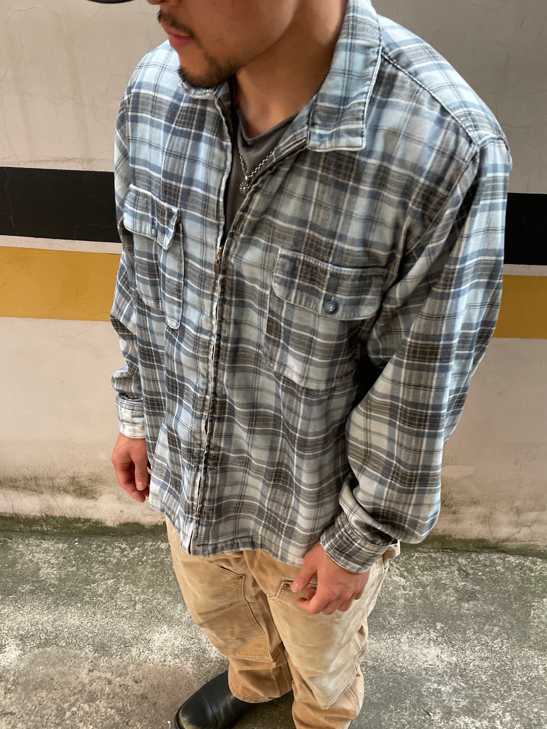 90s Billabong corduroy plaid sky blue 상품이미지3