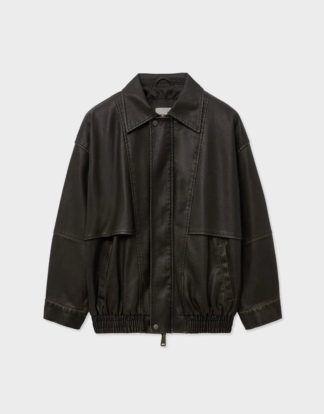 레이디볼륨 빈티지 코팅 레더 자켓 브라운 상품이미지2