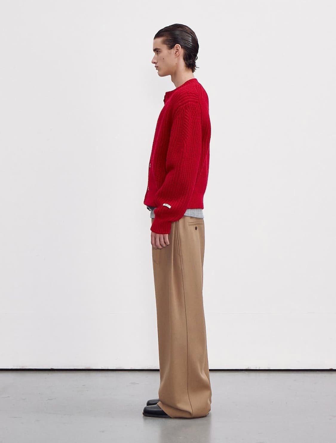 렉토 청키 울 크롭 니트 가디건 레드 M 상품이미지3