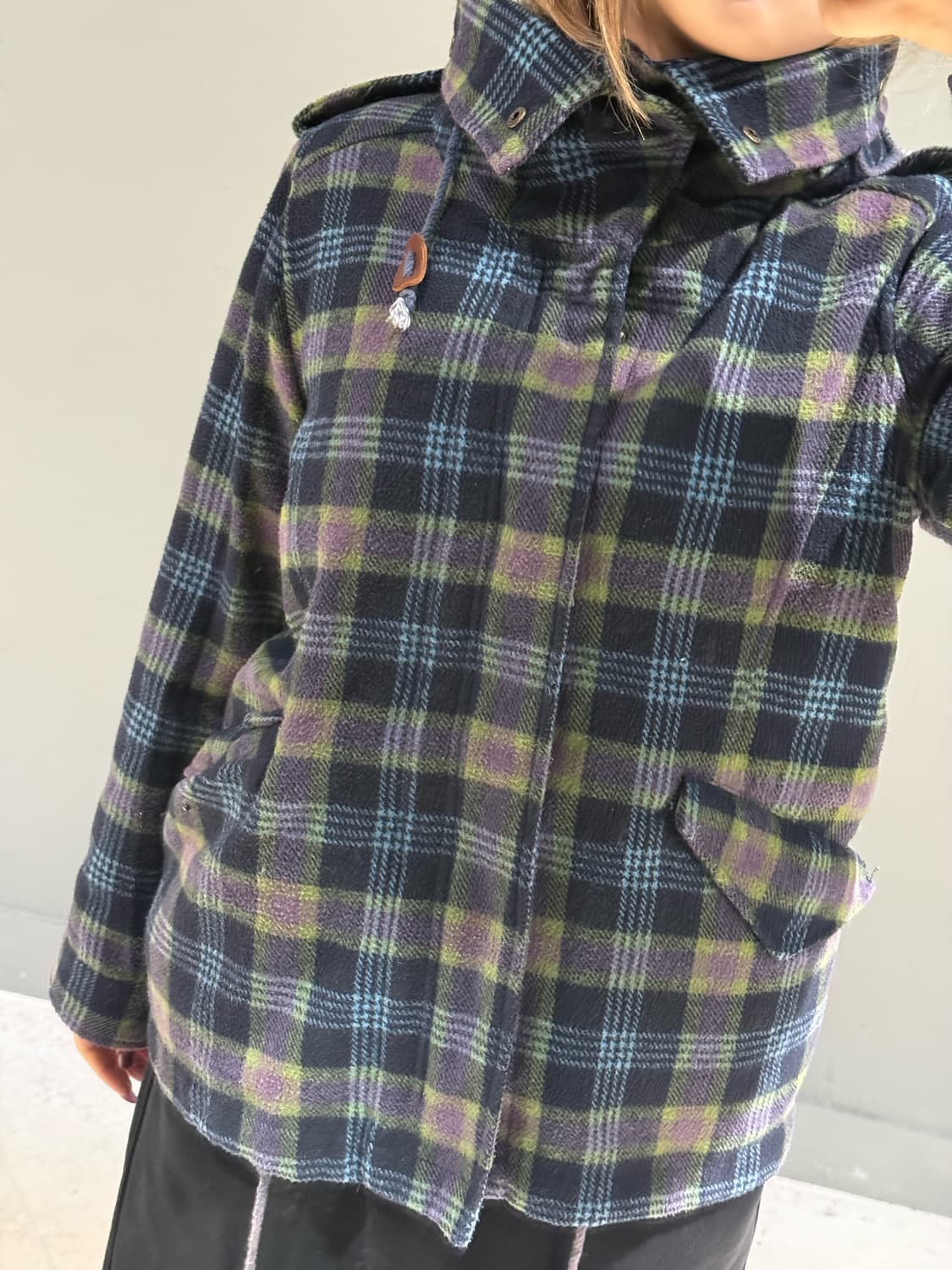 check pattern high-neck detail coat 상품이미지4