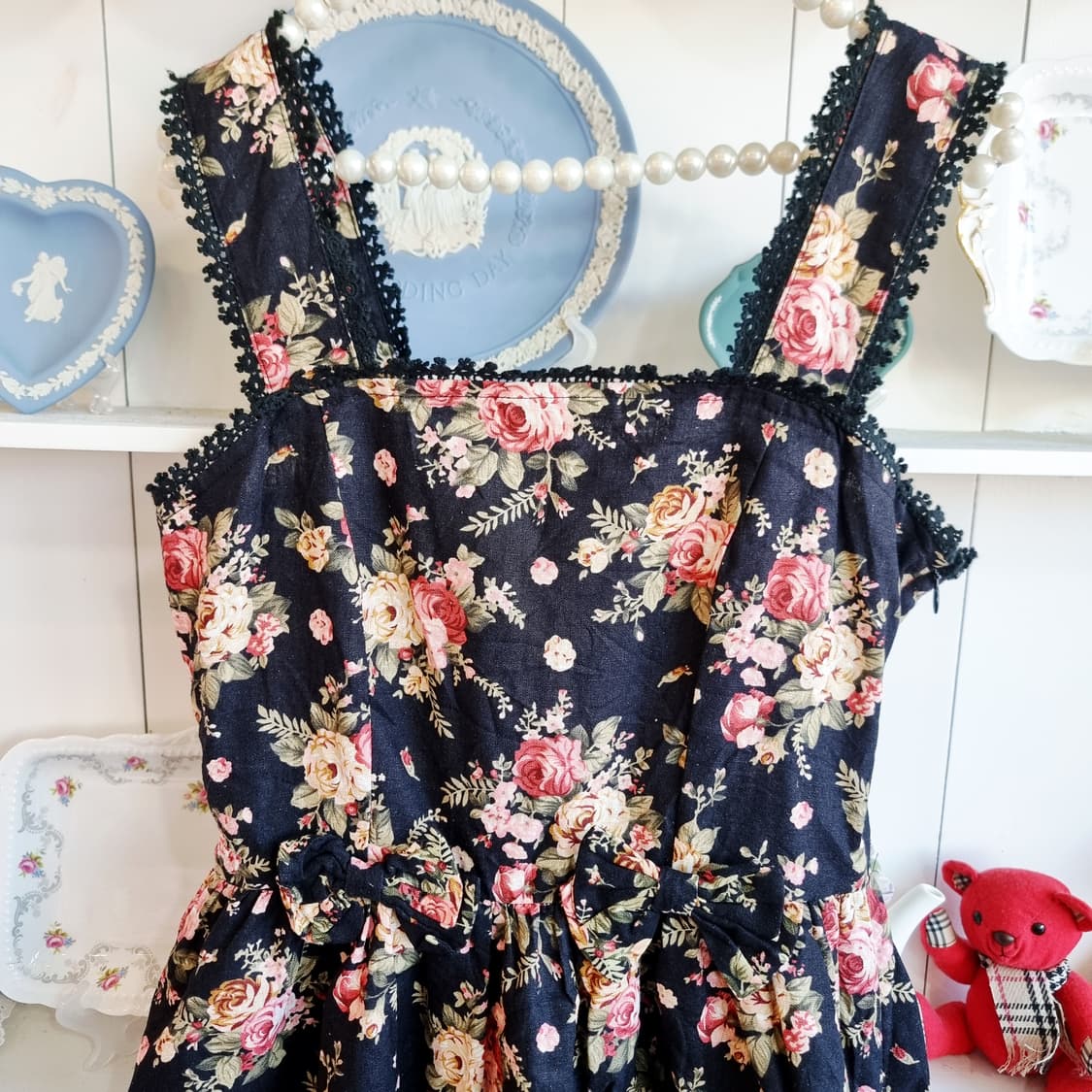 플라워 패턴 뷔스티에 원피스 블랙 상품이미지6