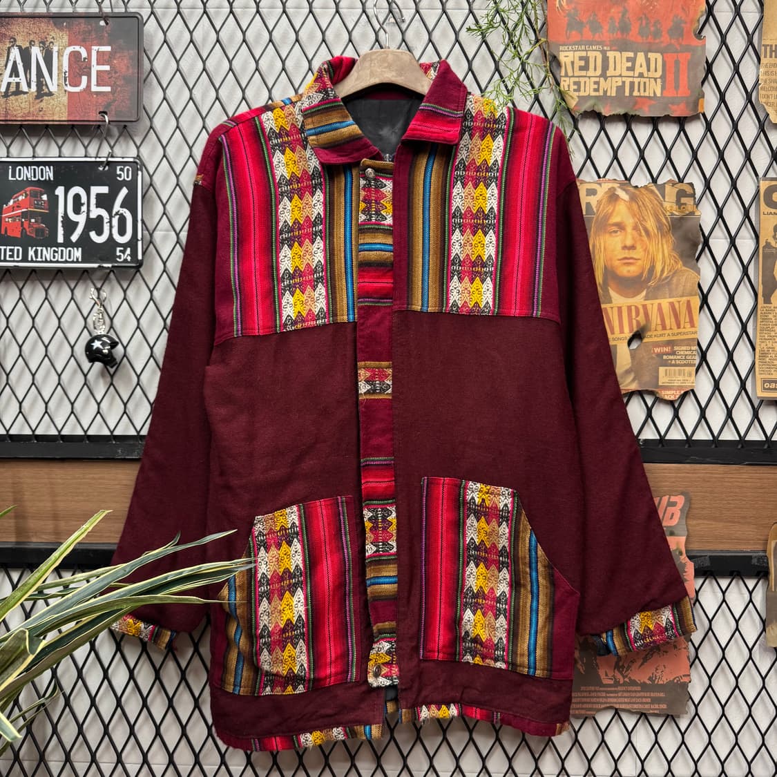 JPN VINTAGE 에스닉 패턴 패치워크 코튼 자켓 레드 상품이미지1