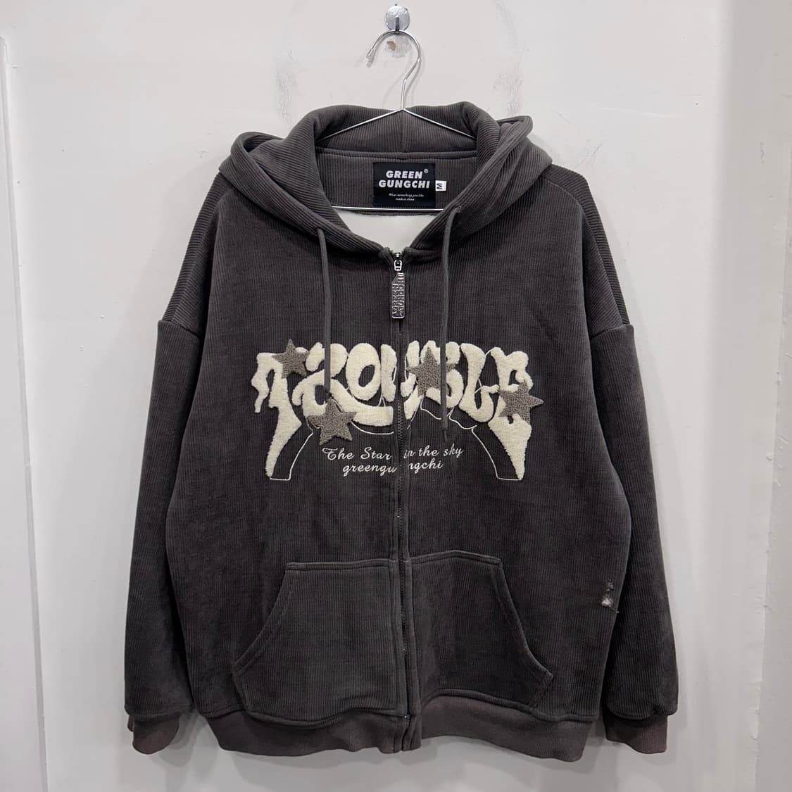 그린신드롬 와플코튼 오버핏 기모 후드집업 상품이미지2