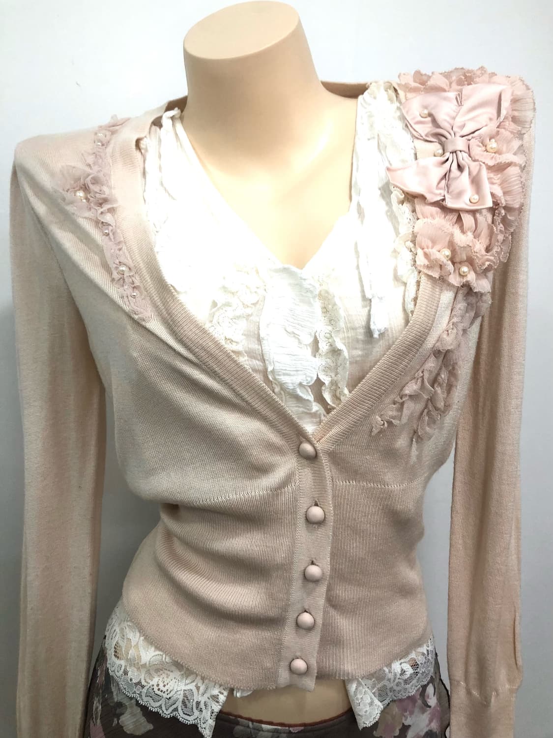 soft pink lace detail ribbon cardigan  상품이미지2