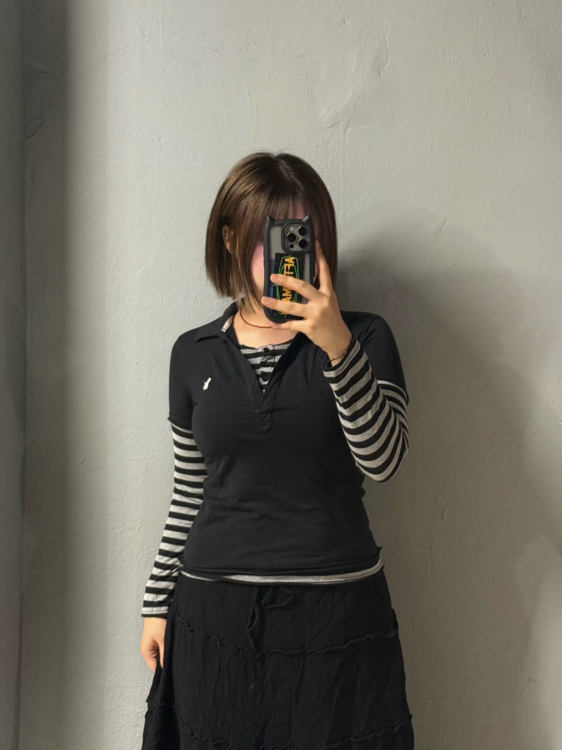stripe pattern layered collar top 상품이미지1