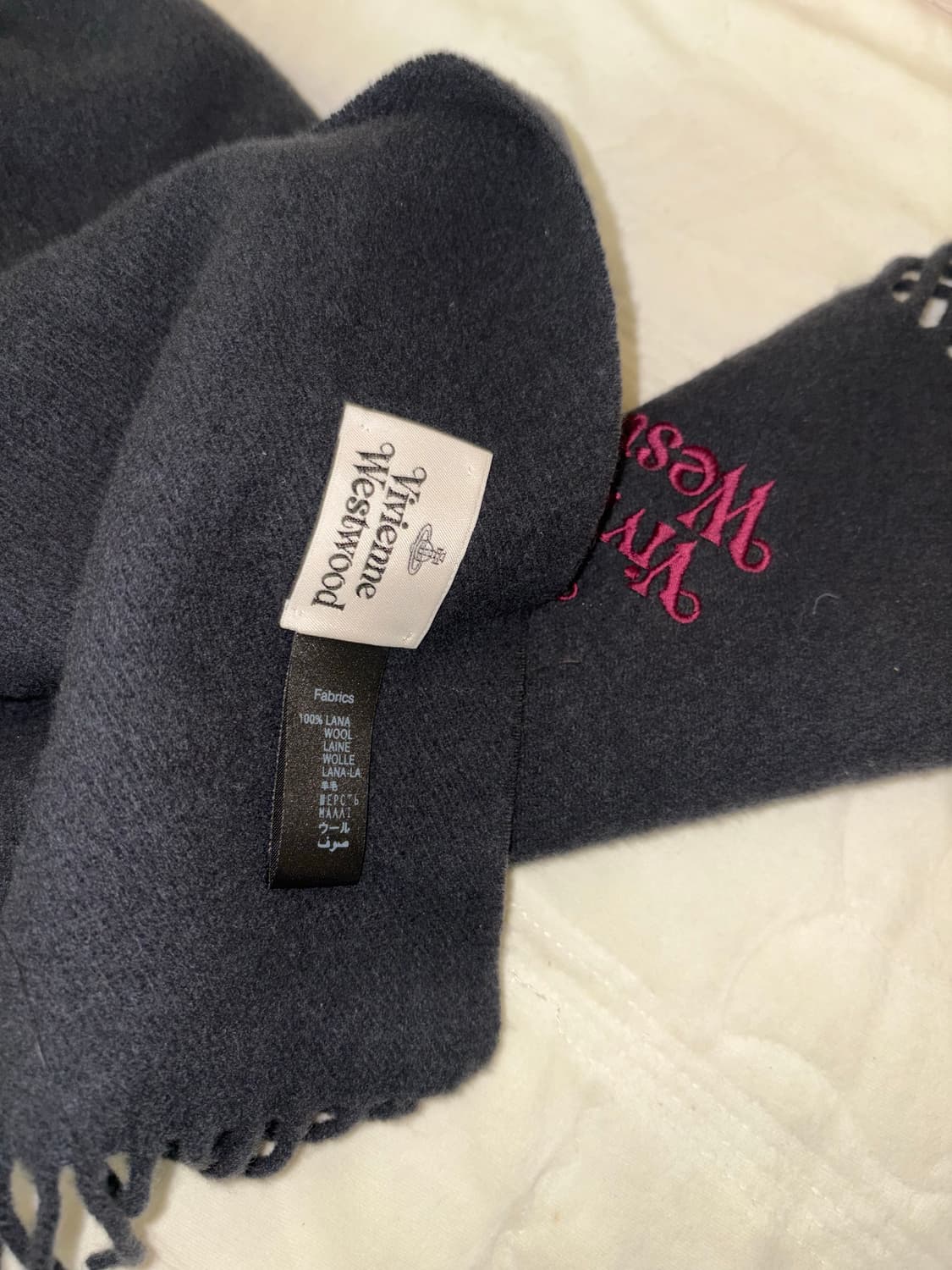 비비안 웨스트우드 자수 로고 울 머플러 다크그레이 상품이미지5