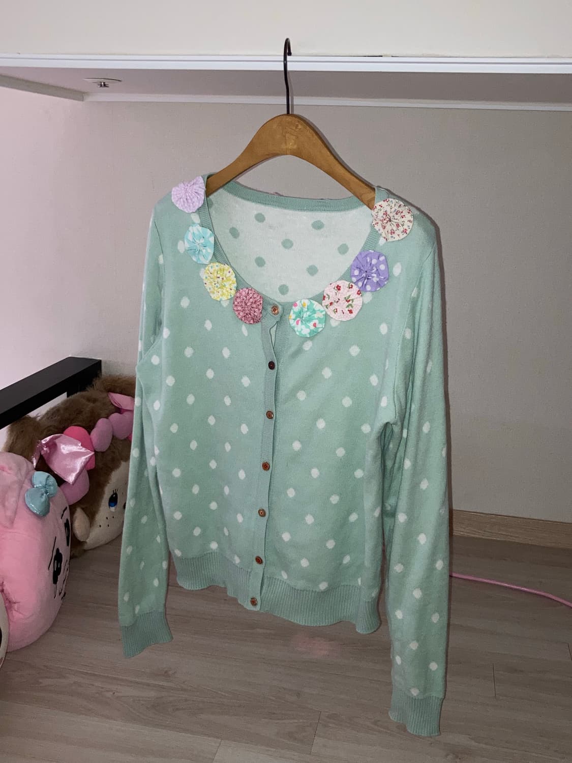 아기토끼 퍼모자 바나나우유 발레코어 원피스 도트 땡땡이 꽃패치 가디건  상품이미지3