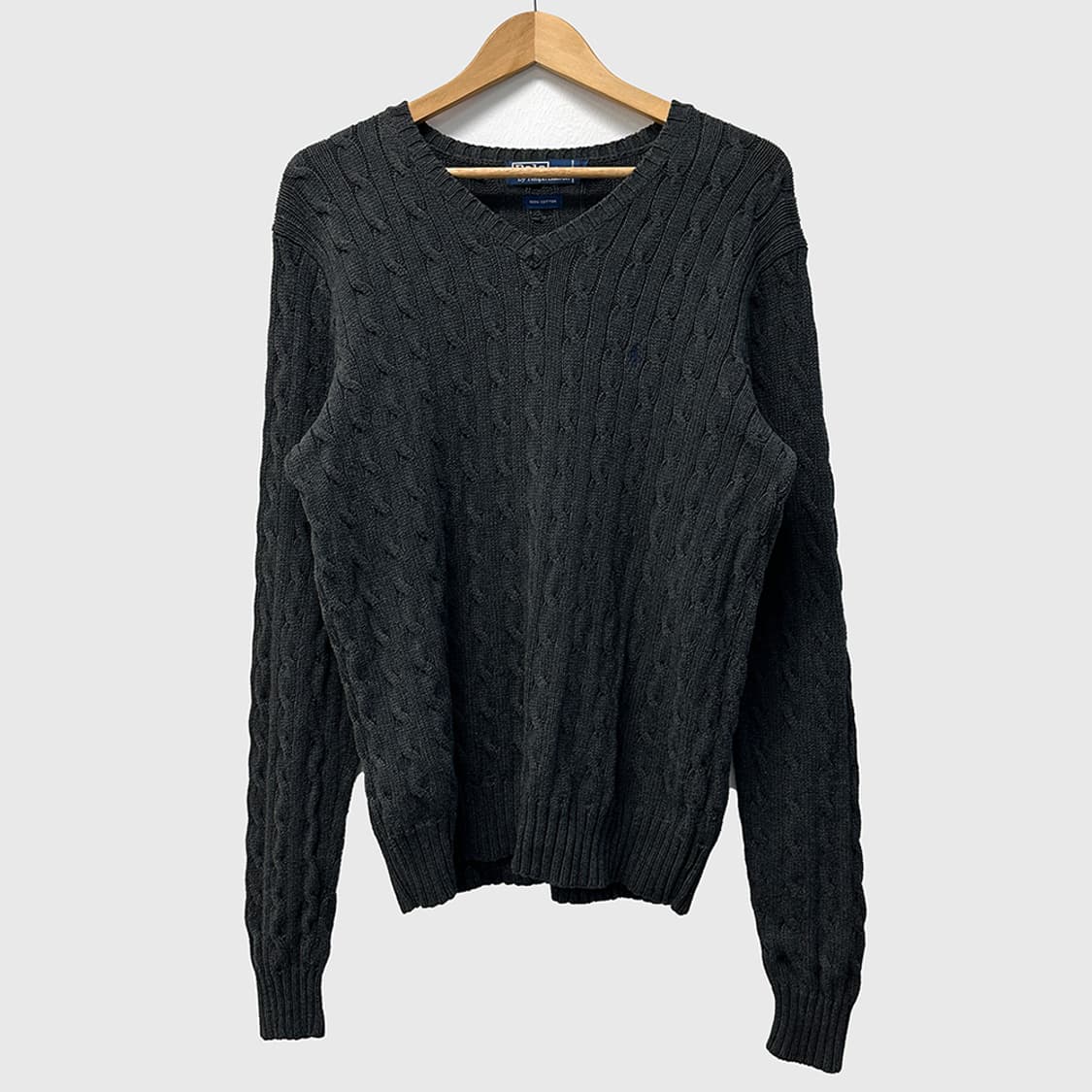 폴로 랄프로렌 코튼 브이넥 케이블 니트 꽈배기 스웨터 남성 M 상품이미지1