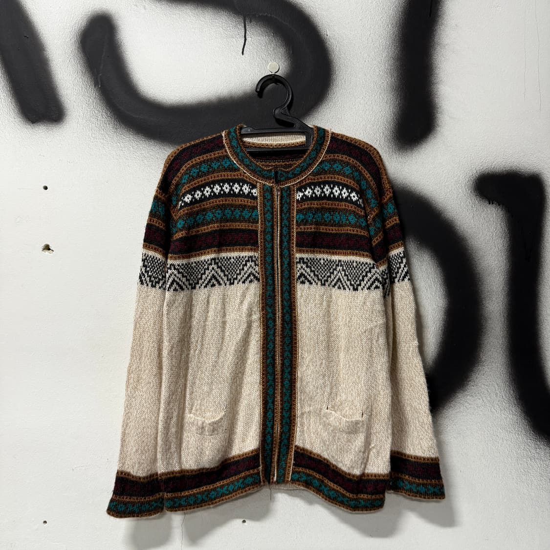 VTG 빈티지 에스닉 패턴 울 혼방 니트 집업 상품이미지1