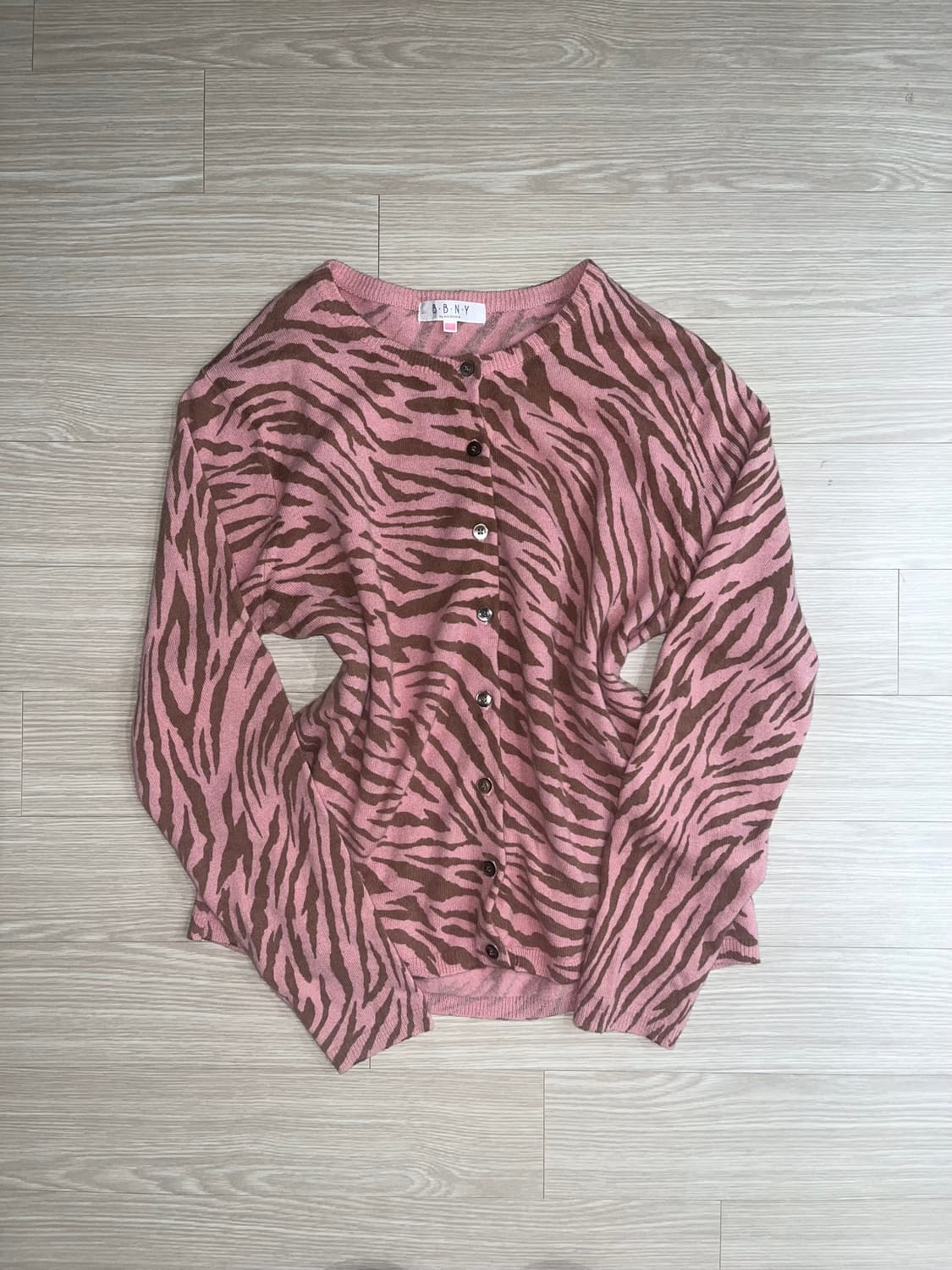 갸루 핑크 브라운 지브라 가디건 상품이미지1