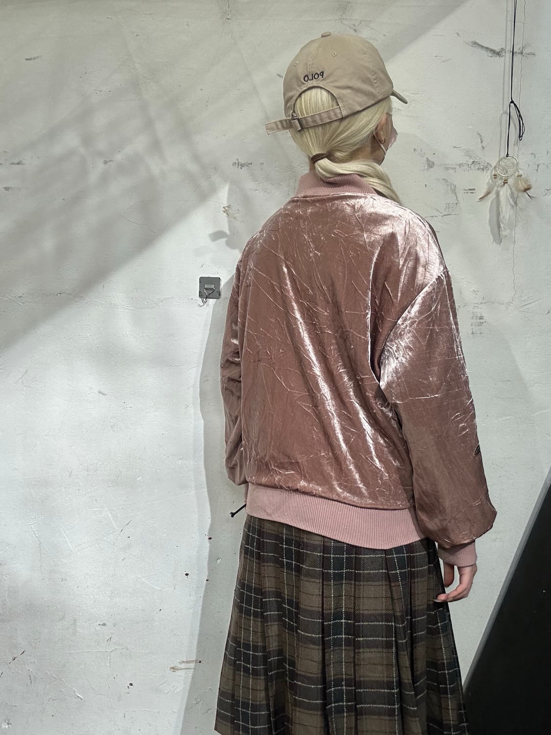 일본 빈티지 핑크 벨벳 자수 스카잔 자켓 상품이미지3