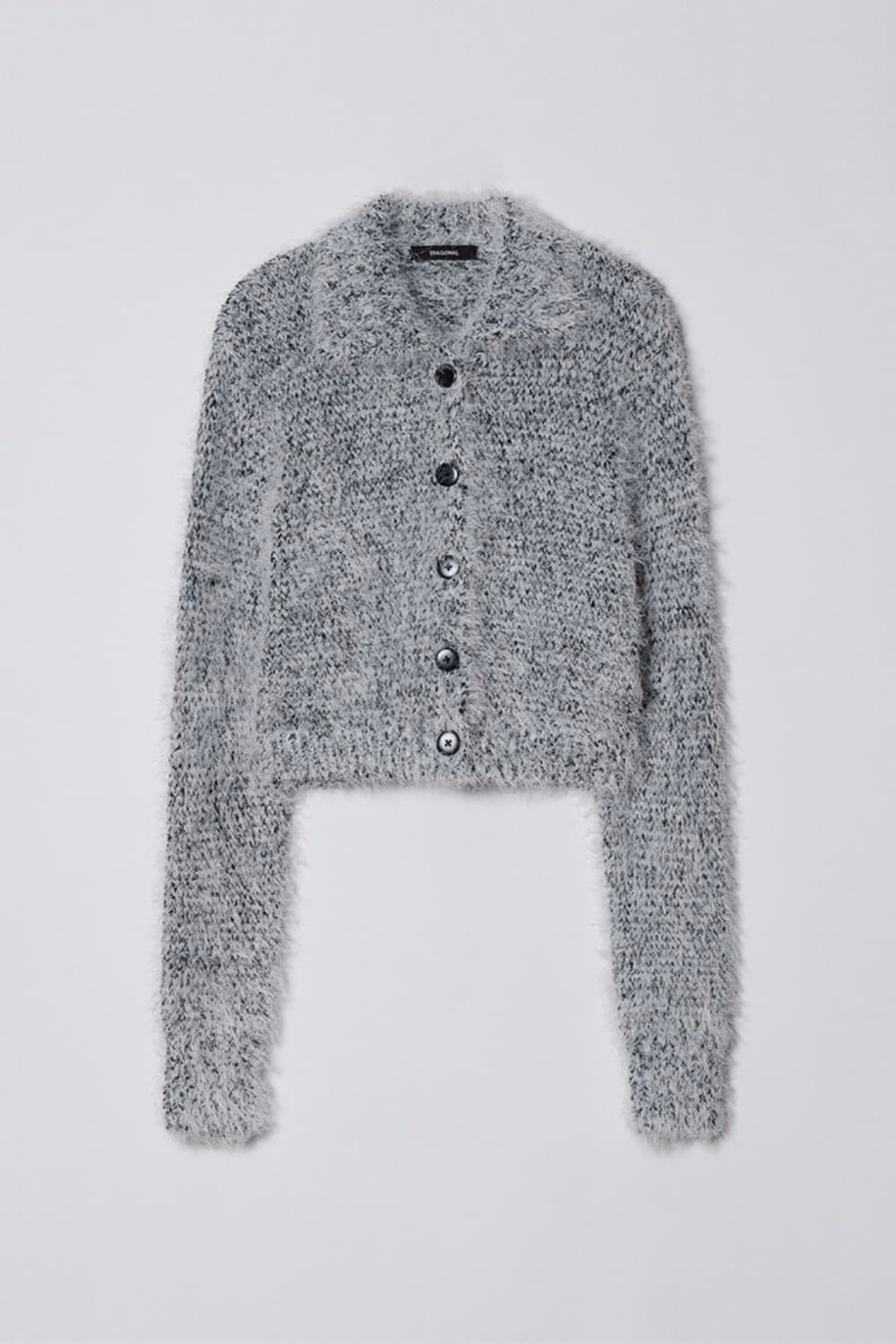 택O) 다이애그널 퍼지 믹스드 니트  가디건 블랙 상품이미지3