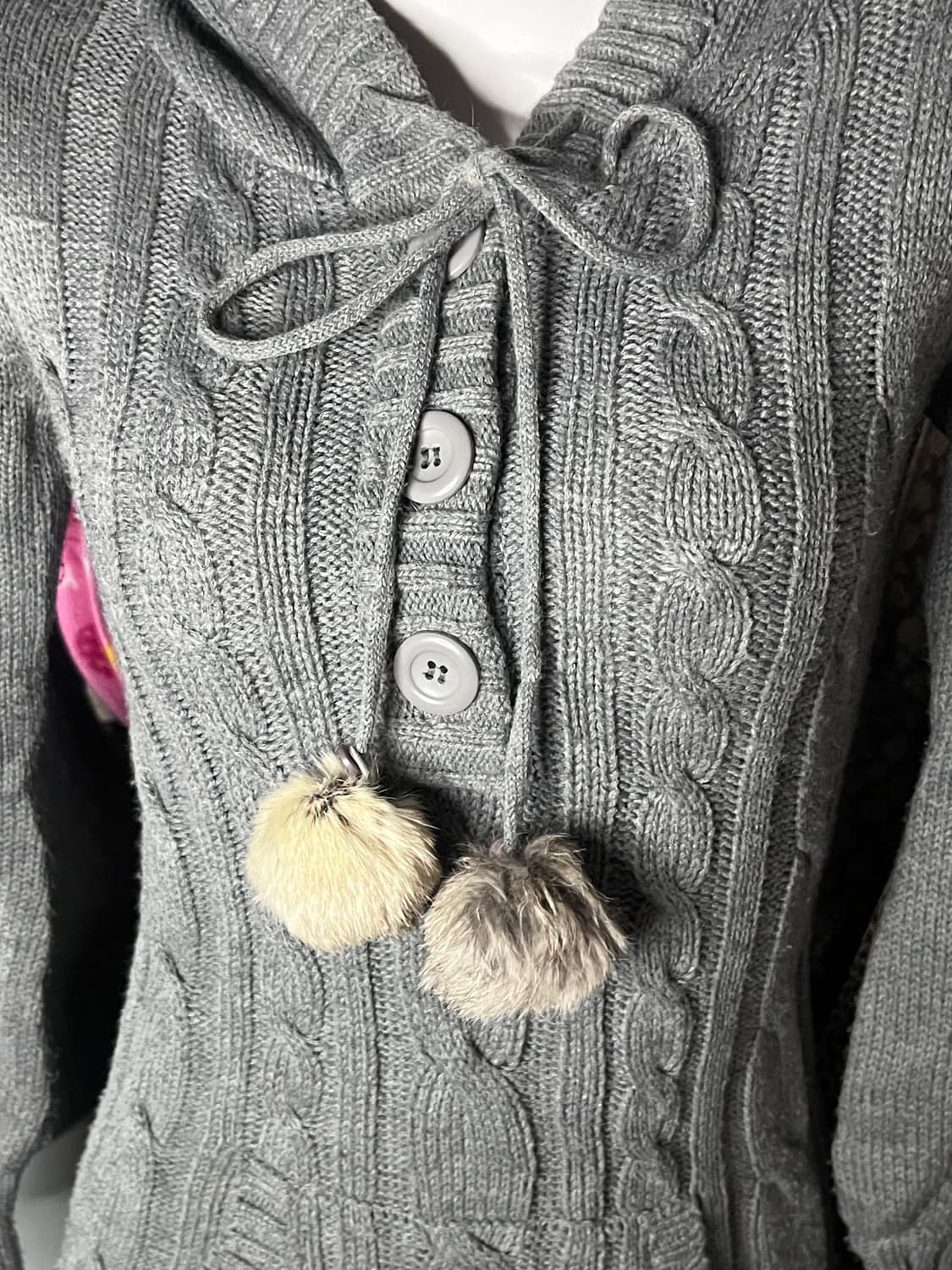 y2k 모리 갸루 그레이 퍼 니트 후드탑 상품이미지2