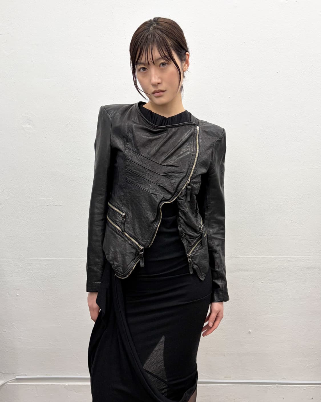 빈티지 비대칭 지퍼 디테일 램 레더 자켓 상품이미지3