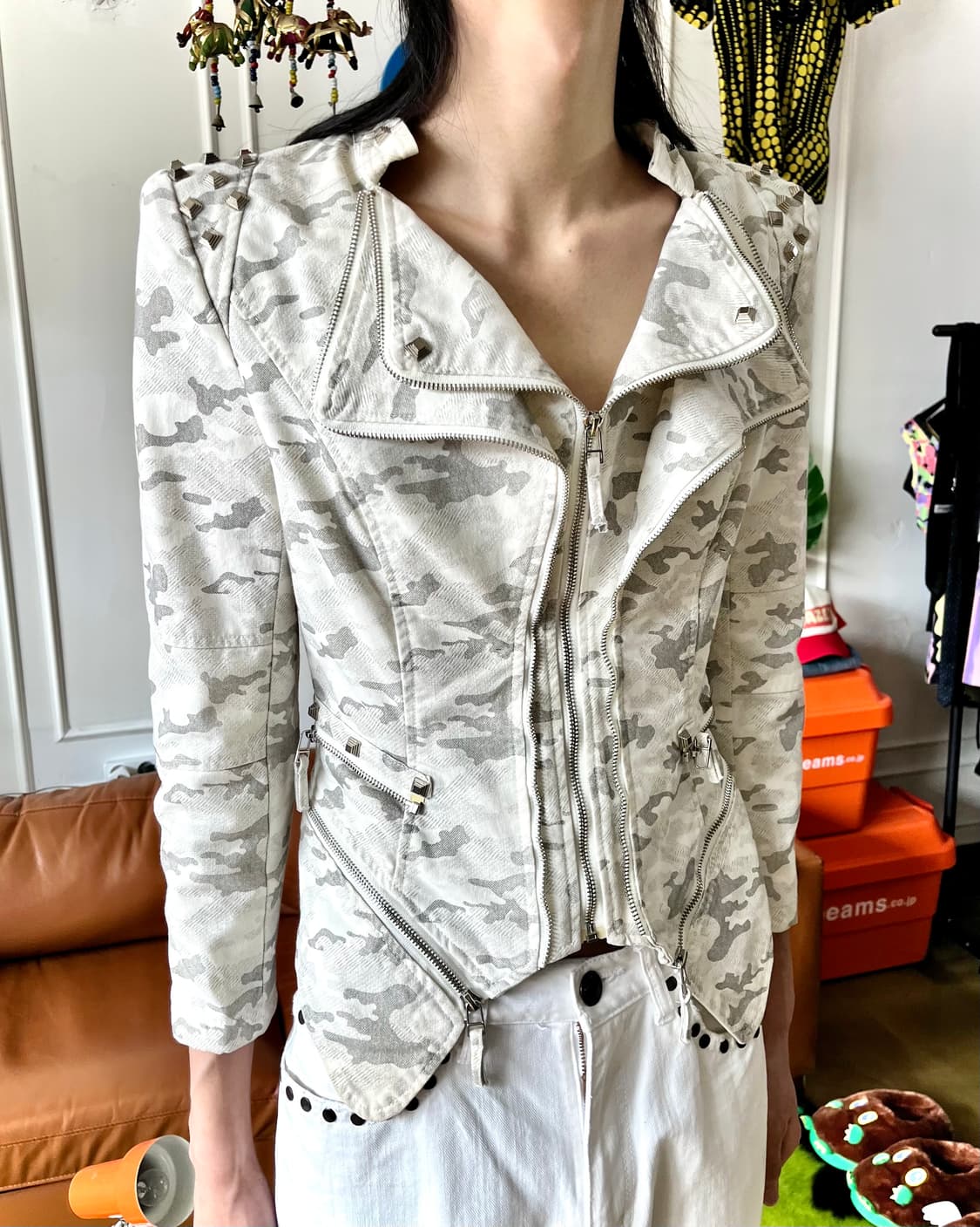 Vintage White Camo Stud Trim Jacket 상품이미지2