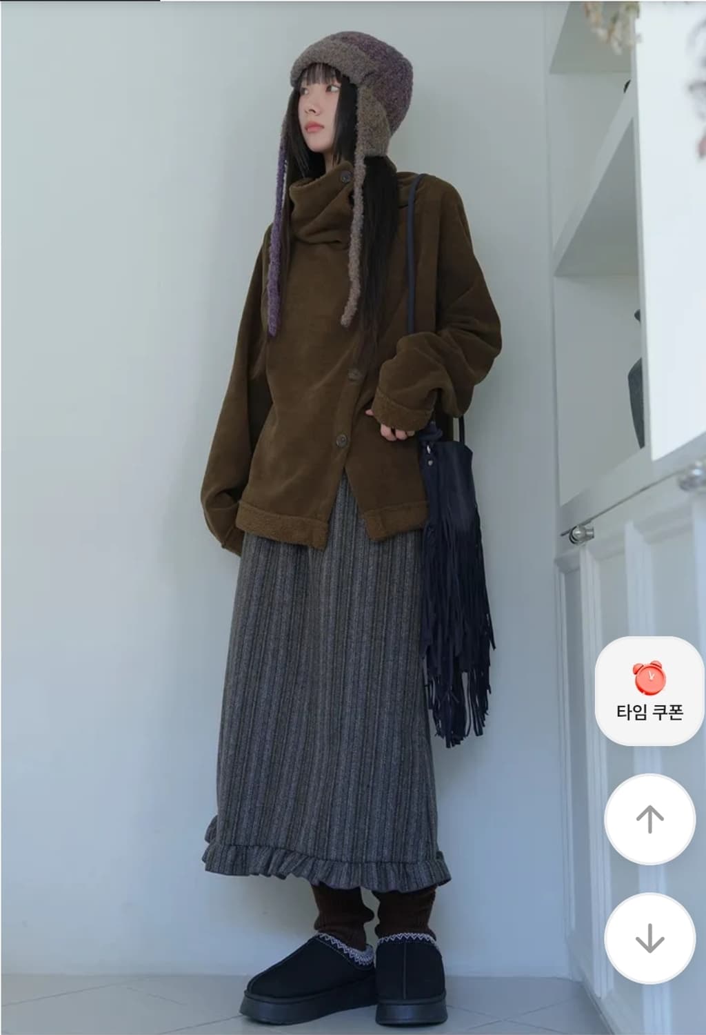 틸데서울 하이넥 퍼 카키 가디건 상품이미지4