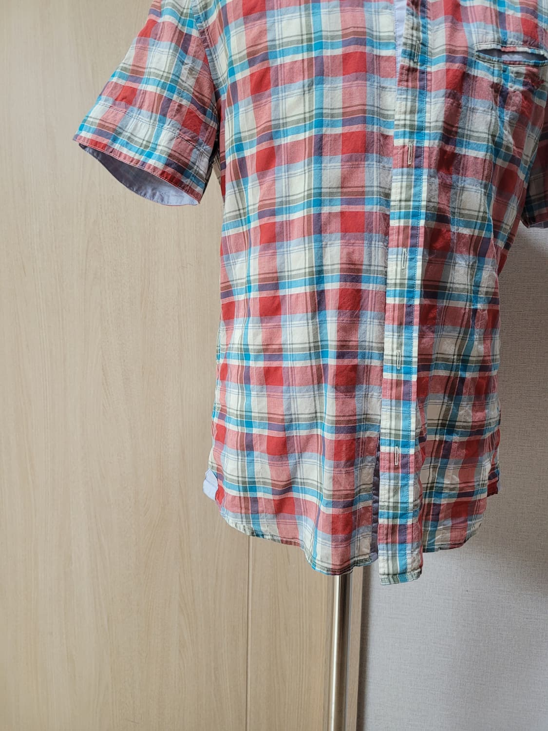 캘번 KELBURN 남자 반팔 체크셔츠 105 레드 상품이미지4