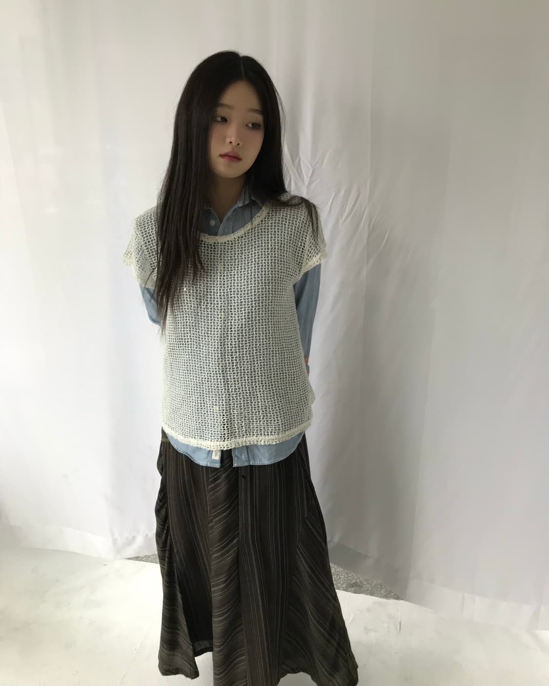 사이드 스트링 스트라이프 스커트  상품이미지4