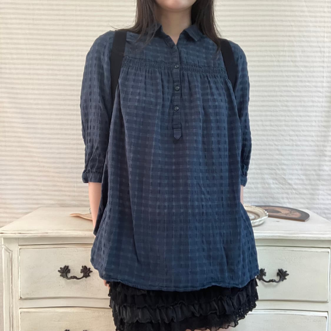 jpn vintage 딥 그린 버튼 블라우스 y2k 스트릿 갸루 펑키 상품이미지1