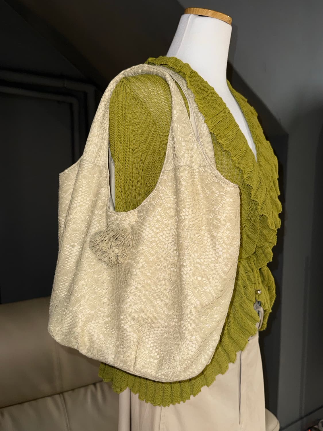 (착샷o)lime color flower pattern tote bag 상품이미지5