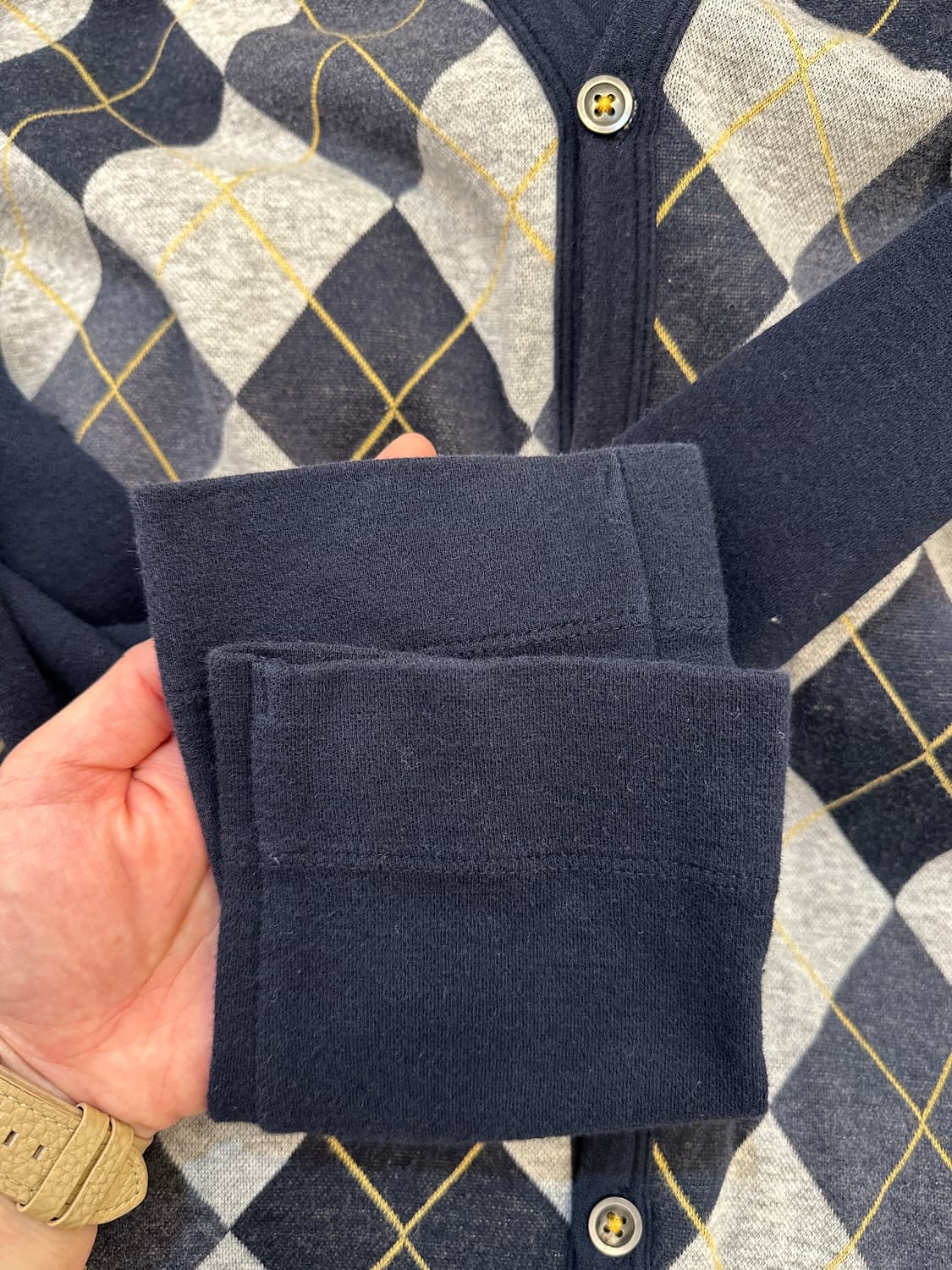 L) 빔즈 하트 다이아몬드 패턴 네이비 그레이 가디건 상품이미지6