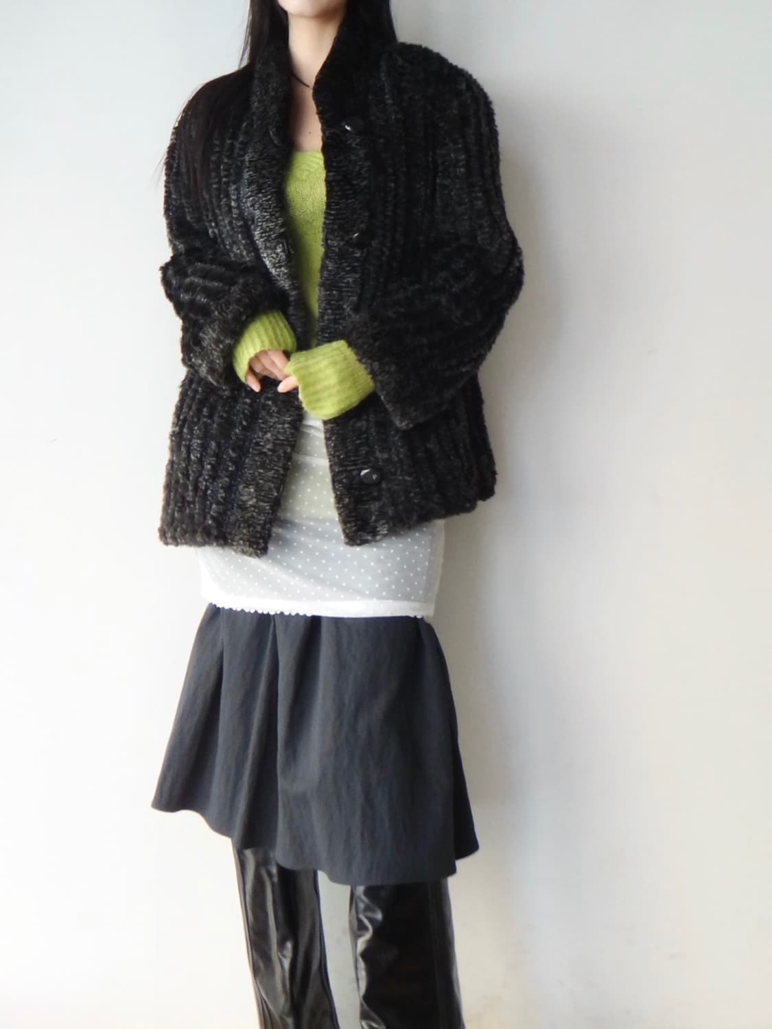 Pannel detail fur jacket / charcoal 상품이미지7