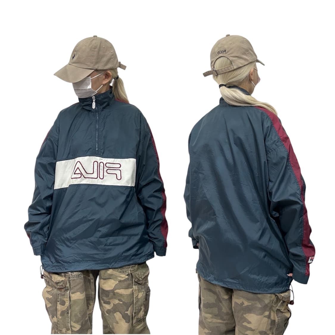 휠라 차콜 화이트 빅 로고 아노락 바람막이 올드스쿨 트랙 자켓 S 상품이미지1