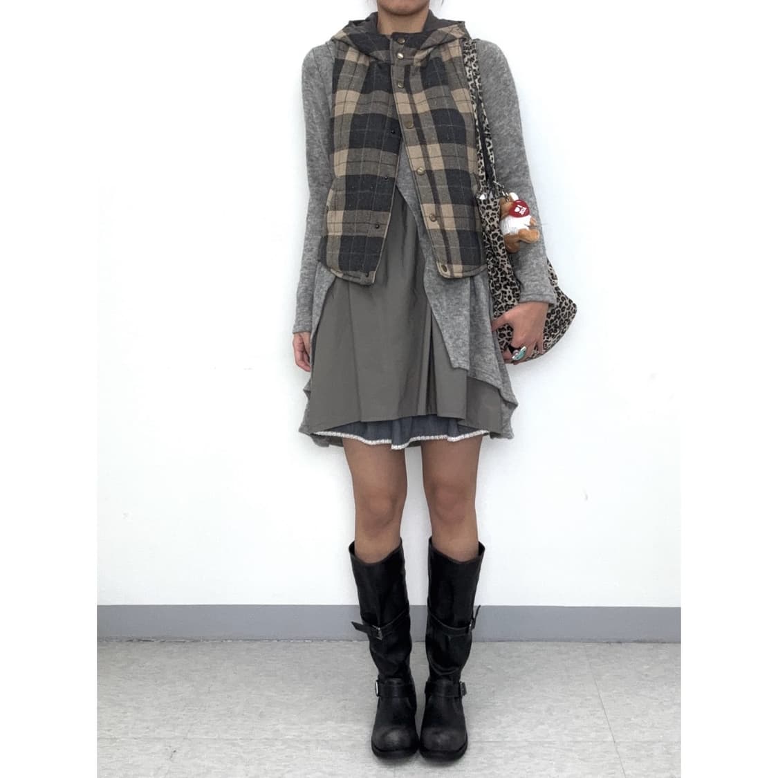 빈티지 체크 후드 베스트 상품이미지2