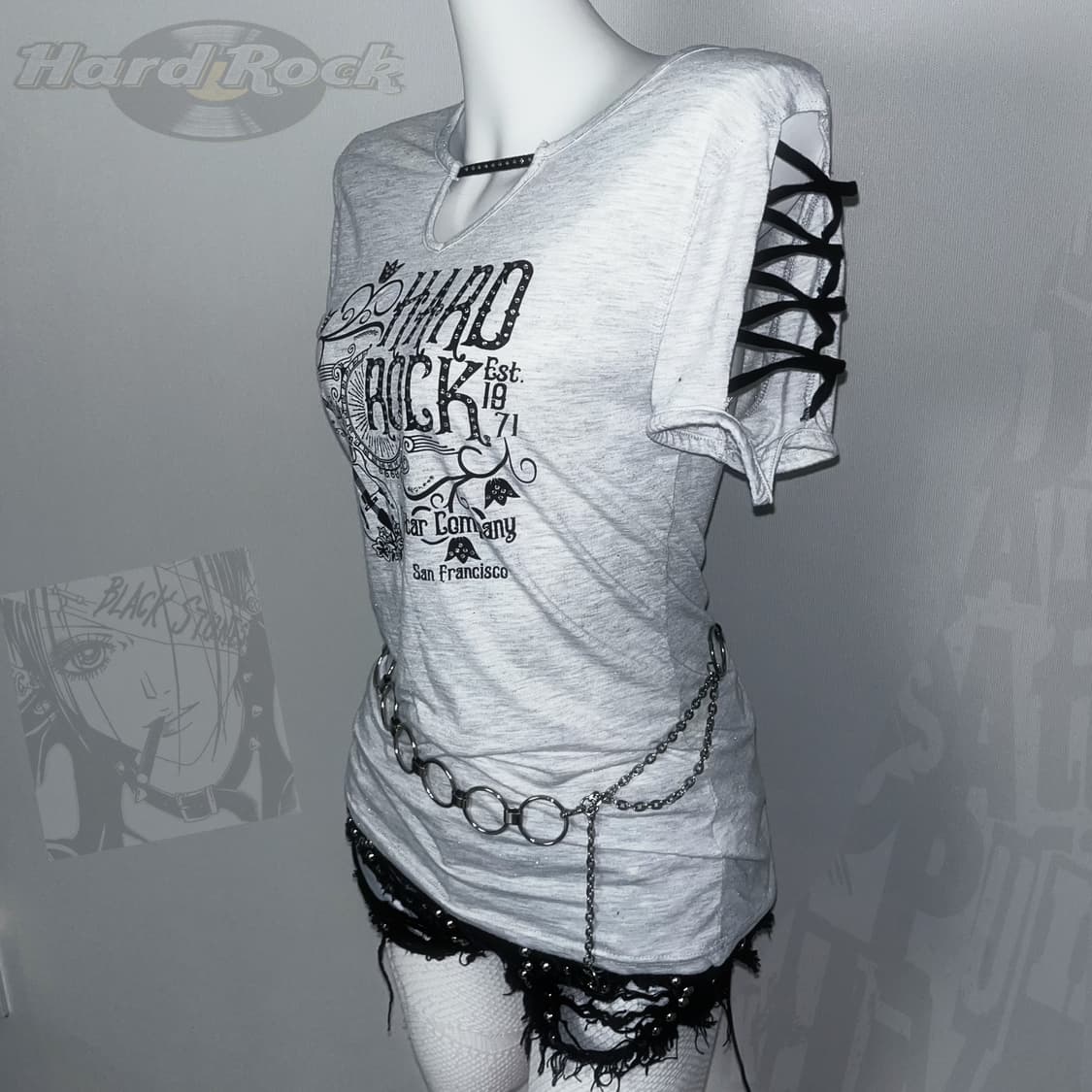 Hard Rock 00s 숄더 레이스업 와투케 갸루 반팔티 상품이미지3