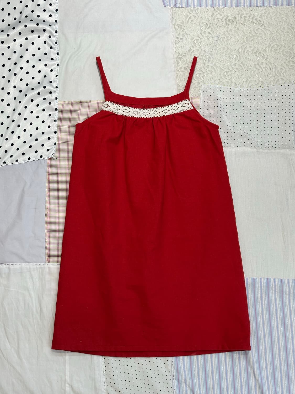 레이스 디테일 레드 원피스  상품이미지6