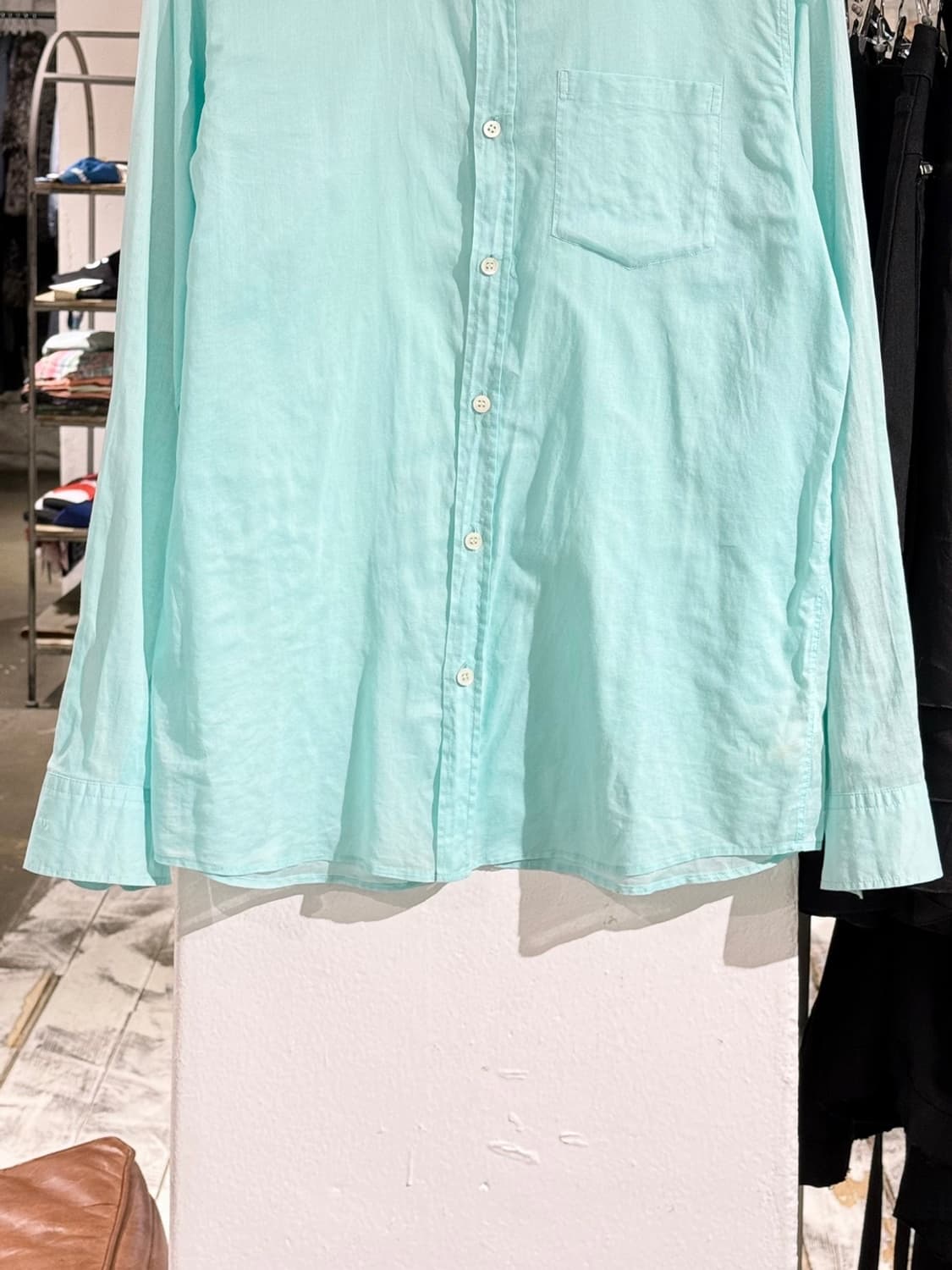 드리스 반 노튼 민트 시스루 텍스쳐 코튼 셔츠 상품이미지5