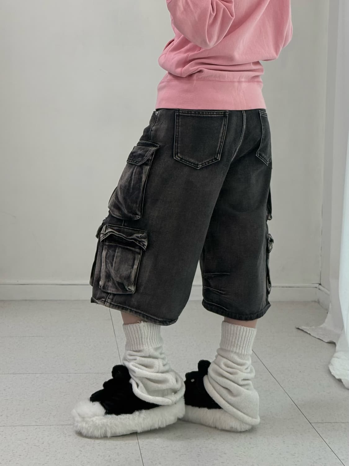 빈티지 흑청 데미지 버뮤다 상품이미지3