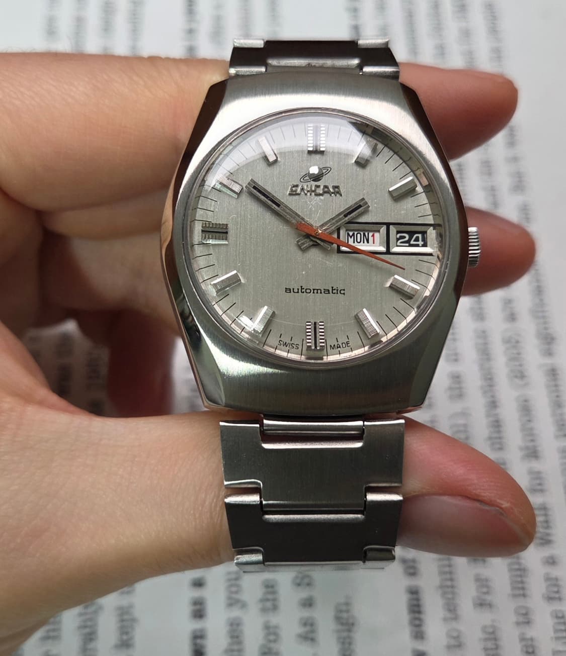 레어] 빈티지 애니카(Enicar) 데이데이트 실버판 오렌지초침 오토매틱 상품이미지3