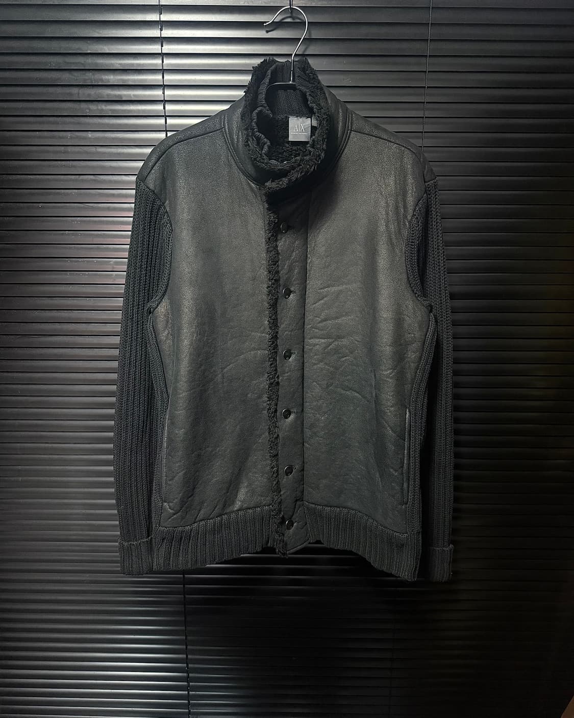 아르마니 블랙 레더 가죽 스웨터 니트 하이넥 가디건 집업 락 고스펑크 상품이미지2
