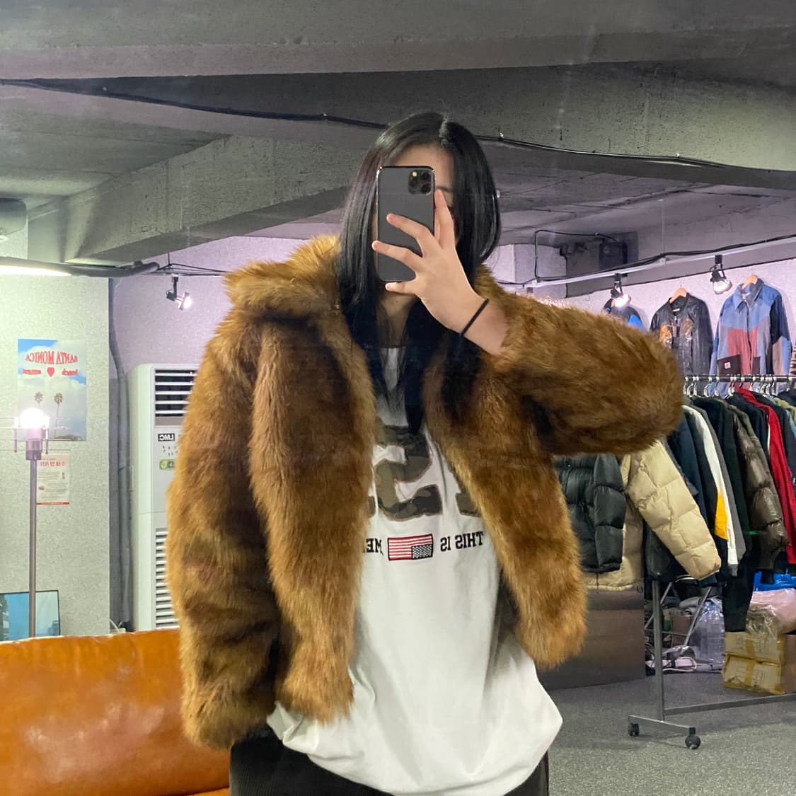 아베크롬비 앤 피치 숄 칼라 브라운 모피 코트 B3814   상품이미지1