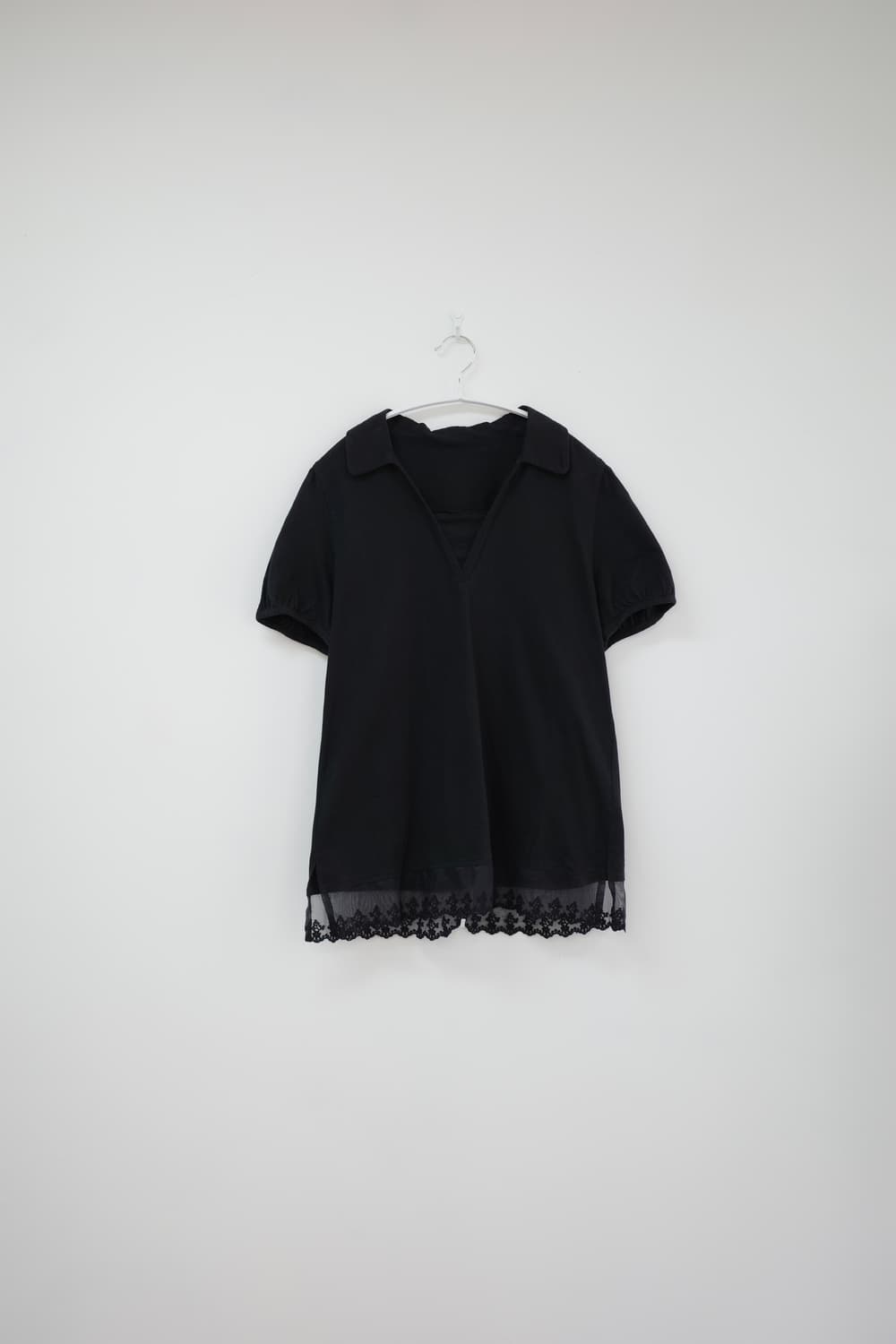 Black collar lace puff T-shirt 상품이미지3