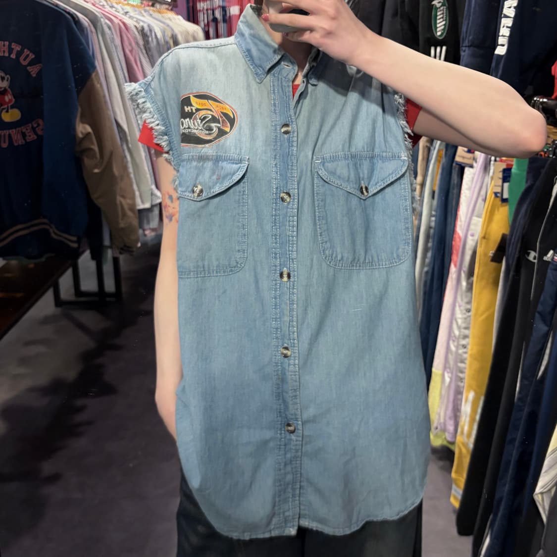[IM] vtg 이글 프린팅 컷오프 데님 셔츠 베스트 연청 상품이미지2