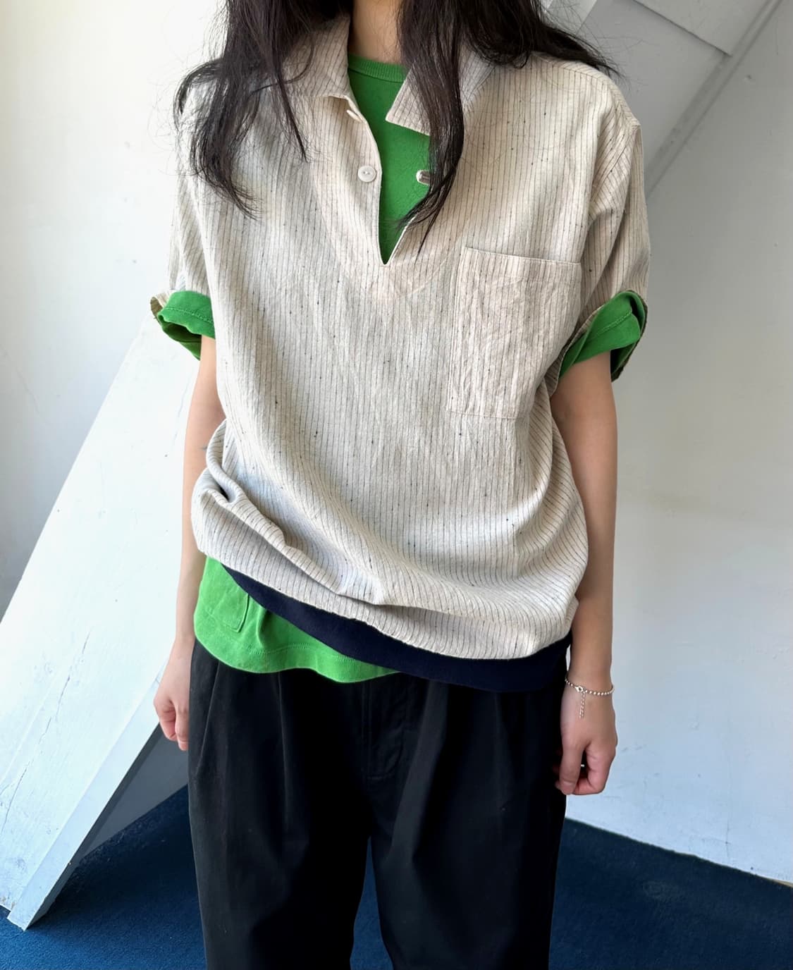 Natural fabric stripe design polo top 상품이미지9